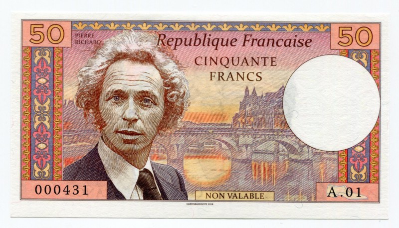 France 50 Francs 2018 Specimen "PIERRE RICHARD"
Pierre Richard, Mireille Darc, ...