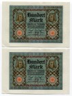 Germany Set of 2 Notes of 100 Mark 1920 
P# 69b; № D21085398 - D21085399; UNC