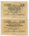 Germany Bremen 50 Mark-500 Mark 1922 
Francke Werke K.a.A. Schröder-Bank; VF-XF