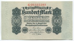 Germany 100 Mark 1922 
P# 75; № G01332285; UNC