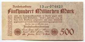 Germany 500 Milliarden Mark 1923 
P# 127b; № 13AB 074823; AUNC