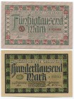 Germany Stuttgard Set of 2 Notgelds: 50 000 Mark - 100 000 Mark 1923 
№ A034098; № D072253; AUNC