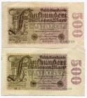Germany - Weimar Republic Set of 2 Notes of 500 Millionen Mark 1923 
P# 110; № 052240 - 092118; VF