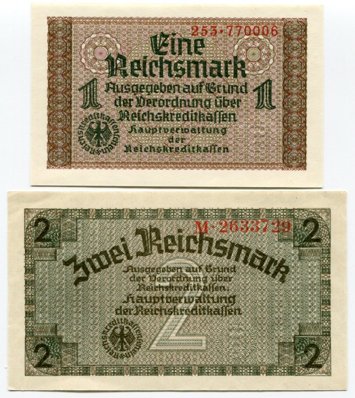 Germany - Third Reich Set of 2 Notes 1940 - 45
1 Reichsmark - 2 Reichsmark 1940...