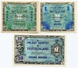 Germany Set of 3 Notes: 1/2 - 1 - 10 Mark 1944 Allied Military Currency
P# 191a - 192a - 194b; XF-AUNC