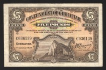 Gibraltar 5 Pounds 1927 Rare
P# 13; VF