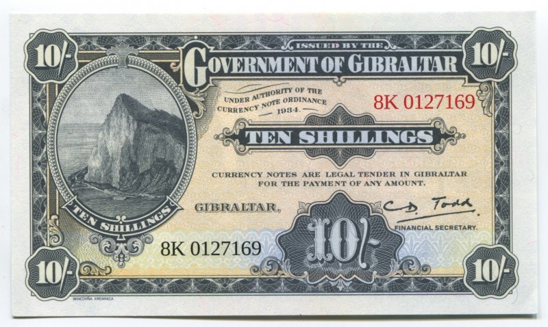 Gibraltar 10 Shillings 2018 Specimen
№ 8K 0127169; UNC