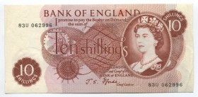 Great Britain 10 Shillings 1966 -70
P# 373c; Sign J.S.Fforde; XF+ — aUNC