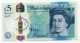 Great Britain 5 Pounds 2015 Polymer
P# 394; № AA01 487035; UNC
