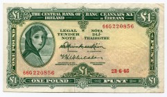 Ireland 1 Pound 1965 
P# 64a; № 66G 220856; VF