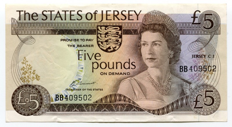 Jersey 5 Pounds 1976 
P# 12a; № BB409502; XF-AUNC