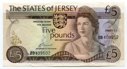 Jersey 5 Pounds 1976 
P# 12a; № BB409502; XF-AUNC