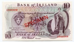 Northern Ireland 10 Pounds 1971 Specimen
P# 63s; № U000000; Bank of Ireland; Very Rare; UNC