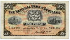 Scotland 1 Pound 1946 National Bank of Scotland Ltd.
P# 258b; № 653285; VF
