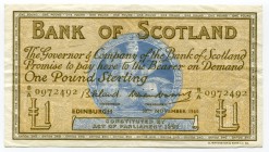 Scotland 1 Pound 1960 Bank of Scotland
P# 100c; № 0972492; XF