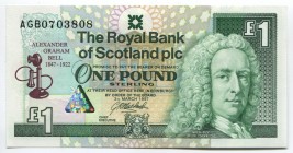 Scotland 1 Pound 1997 Commemorative
P# 359; № AGB 0703808; UNC; "Alexander Graham Bell"