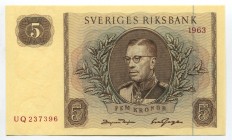 Sweden 5 Kronor 1963 
P# 50b; № UQ237396; UNC