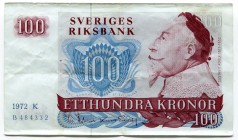 Sweden 100 Kronor 1972 
P# 54b; VF