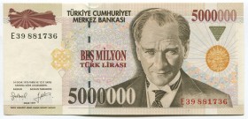 Turkey 5000000 Lira 1997 
P# 210b; № E39 881736; UNC