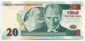 Turkey 20 Lirasi 2005 
P# 219; № A01 628348; UNC; First Issue; "Mustafa Kemal Atatürk"