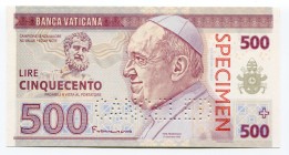 Vatican / Papal States 500 Lire 2014 Specimen "PAPA FRANCESCO"
Banca Vaticana - Papa Francesco (17. Dec.1936); Canceled; Fantasy Banknote; Limited Ed...