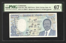 Cameroon 1000 Francs 1992 PMG 67
P# 26c; UNC
