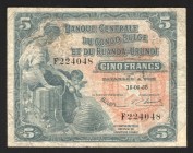 Belgian Congo 5 Francs 1953 
P# 21; F