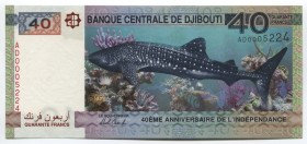 Djibouti 40 Francs 2017 Commemorative
P# 46; UNC; "Whale Shark"