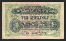 East Africa 10 Shillings 1939 Rare
P# 26B; VF