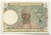 French West Africa 5 Francs 1942 
P# 25; № K.9447 983; UNC-