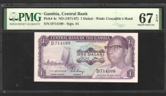 Gambia 1 Dalasi 1971 -1987 PMG 67
P# 4c; Rare signature; UNC