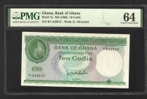 Ghana 10 Cedis 1965 PMG 64
P# 7a; UNC