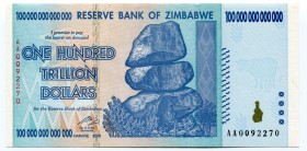 Zimbabwe 100 Trillion Dollars 2008 
P# 91; № AA0092270; UNC