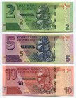 Zimbabwe 2, 5 & 10 Dollars 2016 - 2020
P# 99, 100, New; UNC; Set 3 Pcs