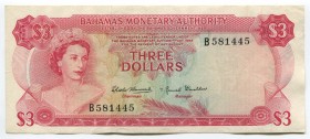 Bahamas 3 Dollars 1968 
P# 28; XF-AUNC