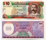 Barbados & Suriname Lot of 2 Banknotes 1985 - 2007
10 Dollars 2007 & 100 Gulden 1985; UNC