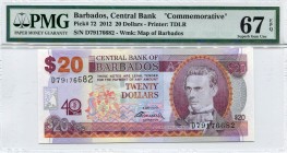 Barbados 20 Dollars 2012 PMG 67 EPQ
P# 72; 40th Anniversary of the Central Bank of Barbados