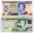 Belize & East Caribbean States 2 & 5 Dollars 2008 & 2011
UNC
