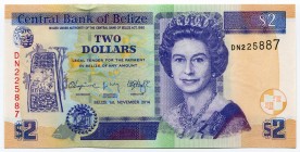 Belize 2 Dollars 2014 
P# 66e; № DN225887; UNC