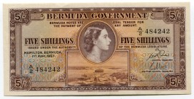 Bermuda 5 Shillings 1957 
P# 18b; XF, Crispy