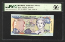 Bermuda 10 Dollars 2000 PMG 66
P# 52a; UNC