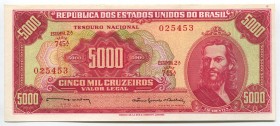 Brazil 5000 Cruzeiros 1964 Rare
P# 182b; № 025453; UNC; "Tiradentes"; Rare