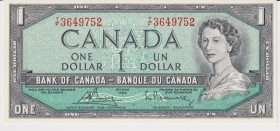 Canada 1 Dollar 1954 
P#75c; UNC; Signature Bouey-Rasminsky