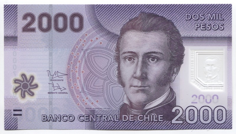 Chile 2000 Pesos 2012 
P# 162b; № DD 00007200; UNC; Fine Number; Polymer