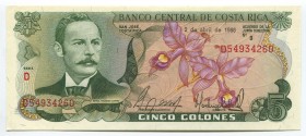 Costa Rica 5 Colones 1986 
P# 236d; UNC