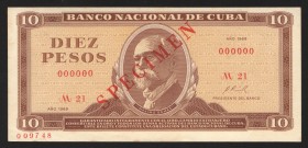 Cuba 10 Pesos 1969 Specimen
P# 104as; UNC