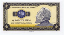 Cuba 500 Pesos 2003 Specimen "FIDEL CASTRO"
77th anniversary of Fidel Castro "Padre de la Revolución"; Fantasy Banknote; Limited Edition; Made by Mat...