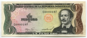 Dominican Republic 1 Peso Oro 1984 Low Serial Number
P# 126a; UNC