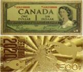 World Set of 2 Golden Banknotes 
Gold Foil Plated Banknotes; With Certificate for Each Banknote; UNC