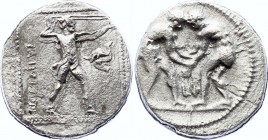 Ancient Greece Pamphylia - Aspendos AR Stater 380 - 325 BC 
SNG France 105; SNG von Aulock 4565; Two Wrestlers grappling; LФ between / Slinger right,...